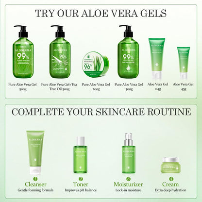 Organic Aloe Vera Gel for Face & Body, 96% Pure Aloe Gel Made within 12 Hours of Harvest, Ideal for Skin, Scalp, & Hair Hydration, Calming Moisturizer for Soothing after Sun Care Relief, 7Oz