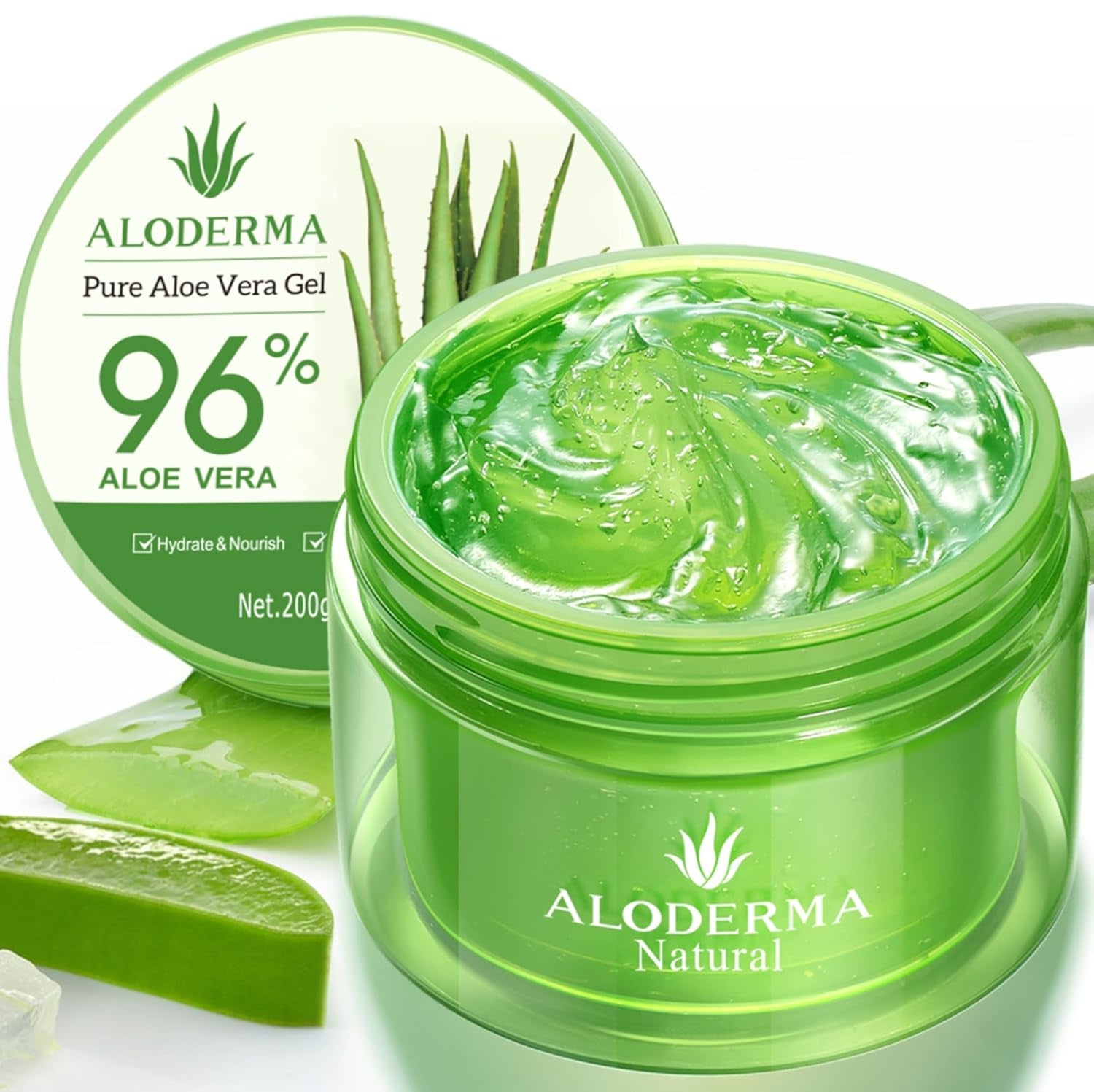 Organic Aloe Vera Gel for Face & Body, 96% Pure Aloe Gel Made within 12 Hours of Harvest, Ideal for Skin, Scalp, & Hair Hydration, Calming Moisturizer for Soothing after Sun Care Relief, 7Oz